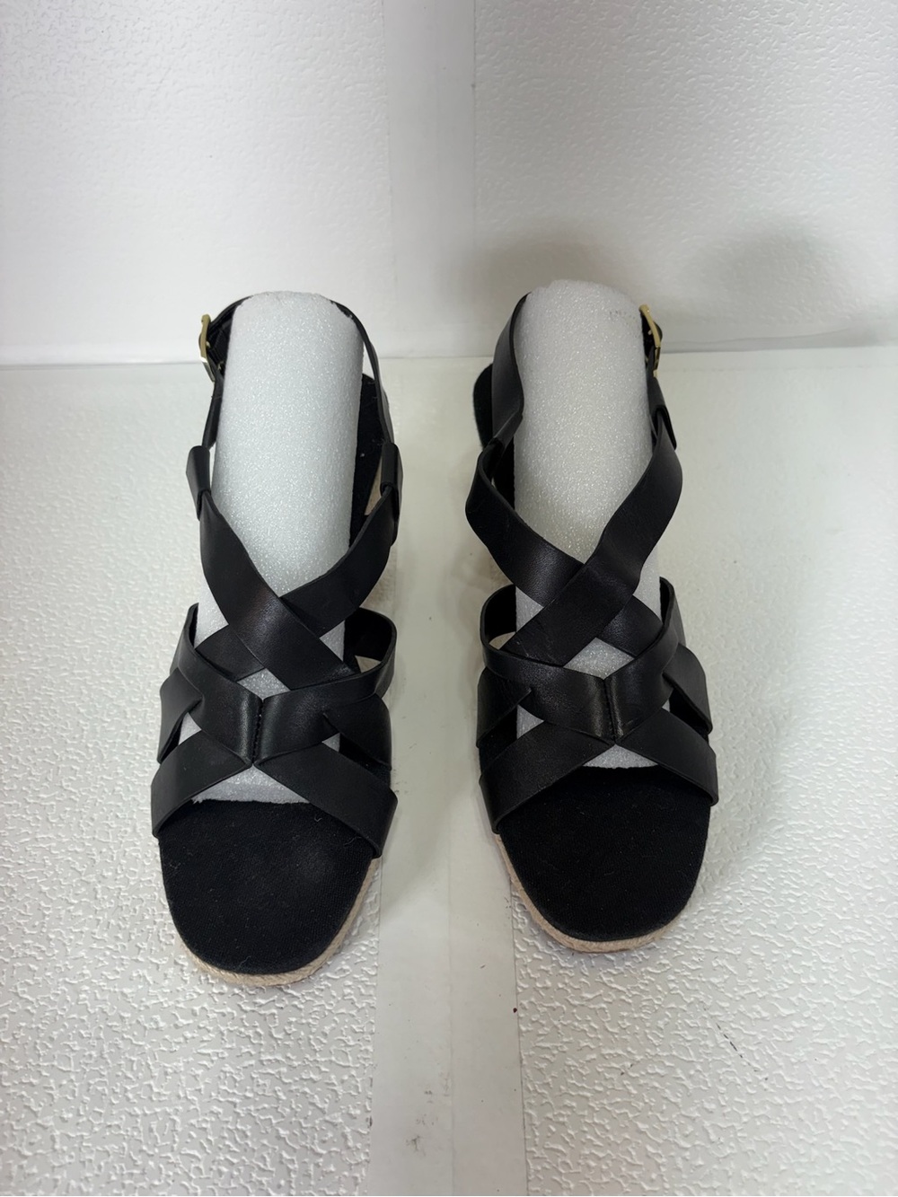 Cole Haan Black Woven Strap Wedge Sandals s316